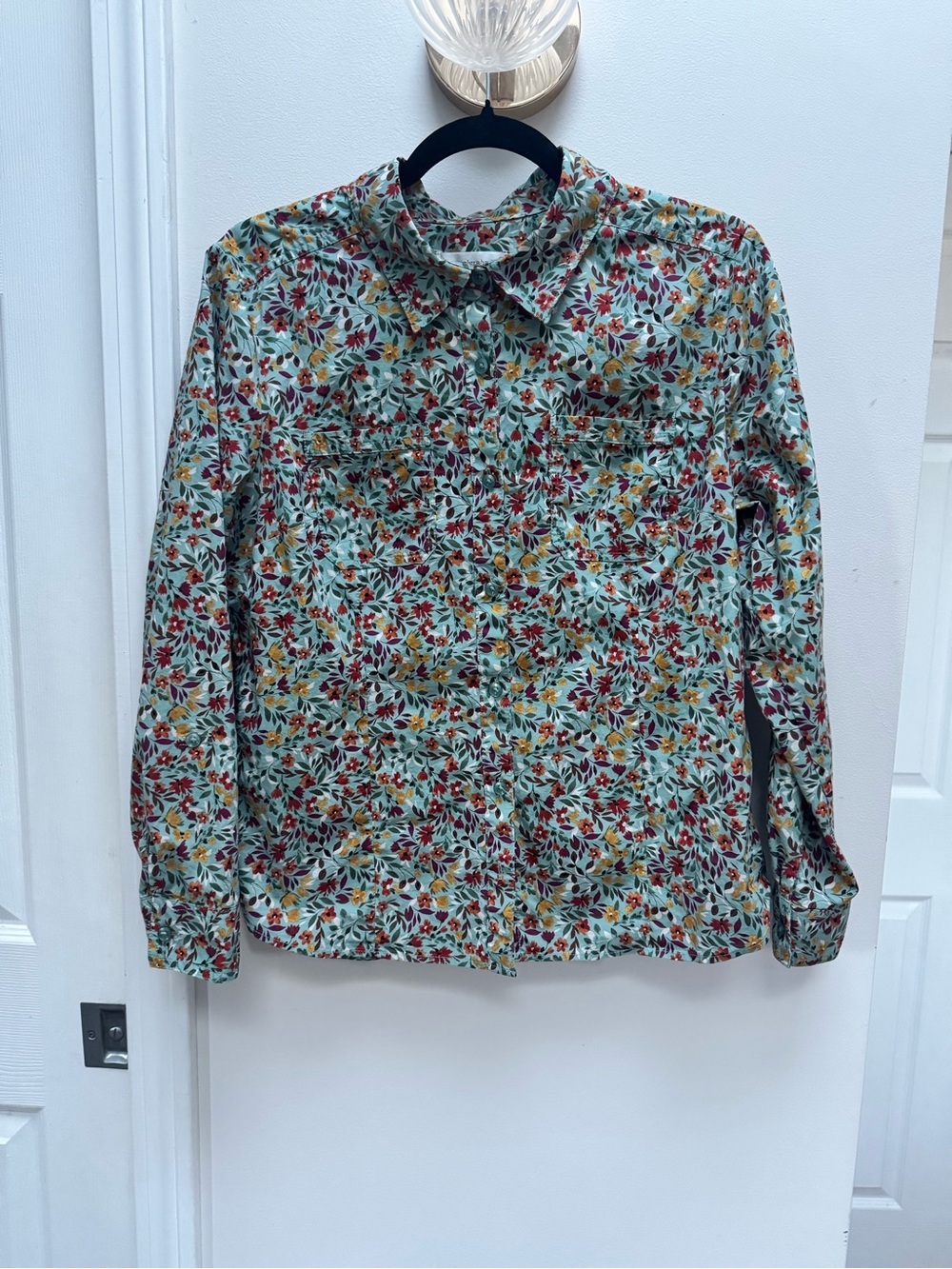 Christopher & Banks Floral Button-Down Shirt in Mint, Red and Yellow